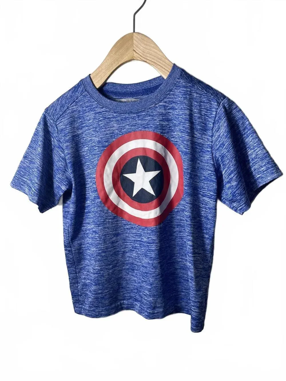 Marvel Captain America Graphic Tee Shirt Boys Blue Size 6 Red Athletic Summer